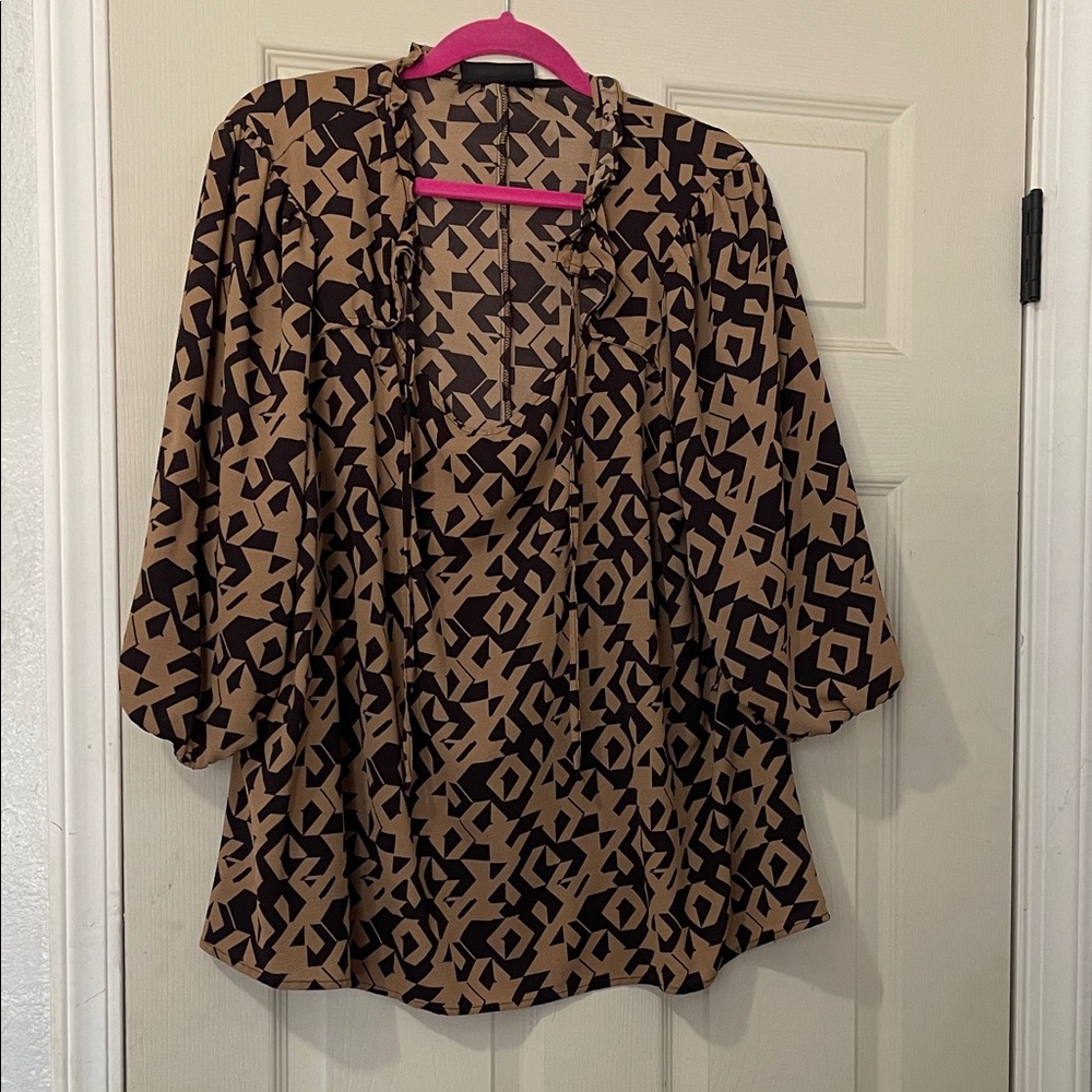 Lane Bryant Brown and Black Geometric Blouse
